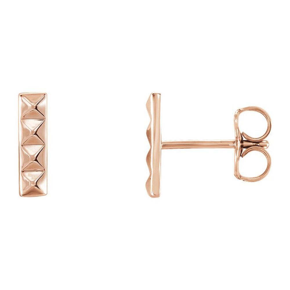 2.5mm x 9mm (3/8 Inch) 14k Rose Gold Small Pyramid Bar Earrings